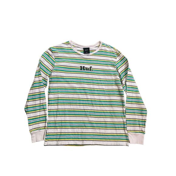 HUF Mens Pasadena Striped Long Sleeve T-Shirt - Teal/Yellow Sz M - Picture 7 of 10